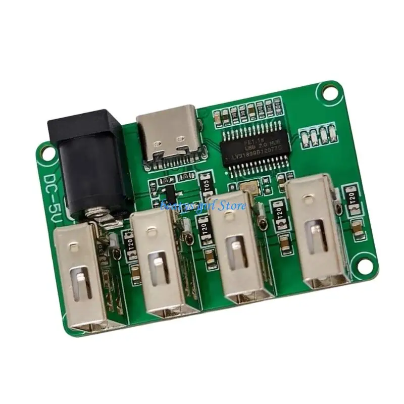 C7AB USB 2.0 Splitter Module 1-to-4 Expansion Circuit, 5V Input, LED Lights for DIY Electronics Projects Use