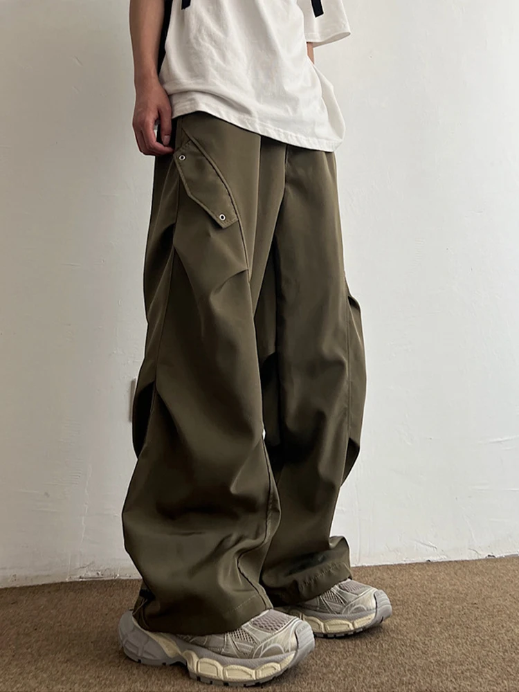 Techwear Parachute Cargo Broek Mannen Hip Hop Wijde Pijpen Broek Mannelijke Sneldrogend Streetwear Losse Oversize Koreaanse Hip Hop