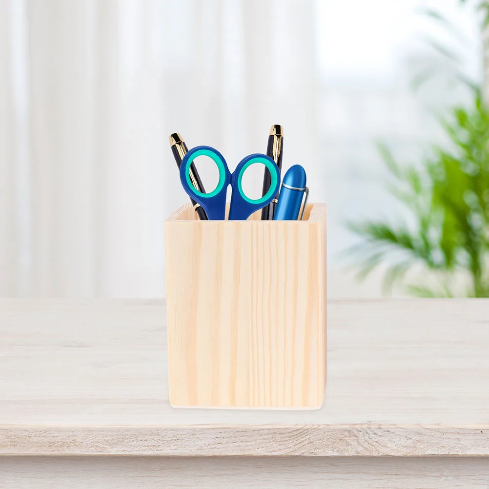 

Unfinished Wood Pencil Holder DIY Paintable Desktop Organizer for Stationery and Cosmetics Home Office Decoration
