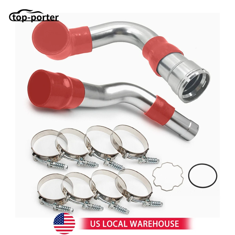 

Cold + Hot Side Intercooler Pipe Boot Kit Silver/Red For 11-16 Ford 6.7L Diesel Powerstroke