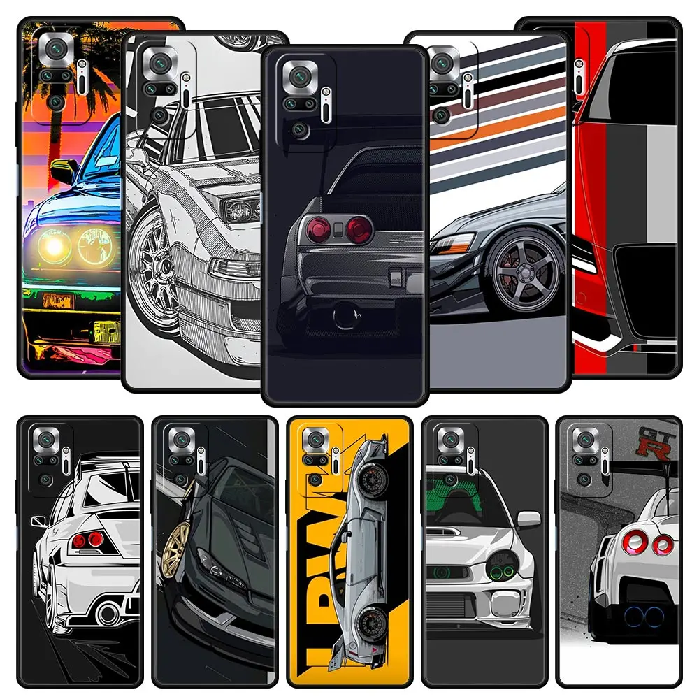 Phone Case For Xiaomi Redmi Note 14 13 12 5G 11 10 Pro Plus 4G 9S 9 14C 13C 12C 10C 9C 9A Soft TPU Cover Japan JDM Sports Cars