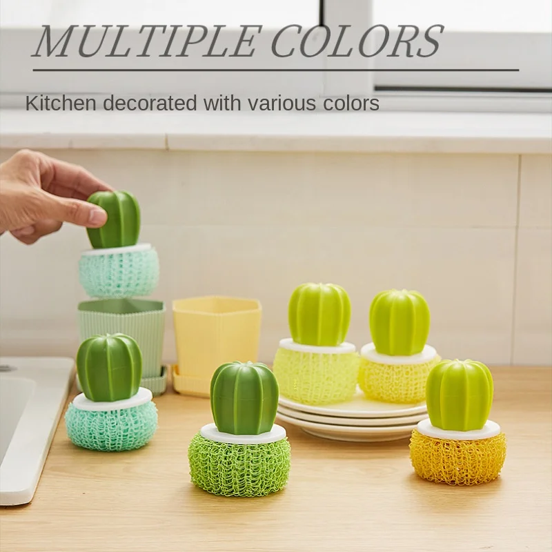 Dishwashing brush Kitchen cactus nano cleaning ball does not drop silk New dishwashing pot with handle home helper