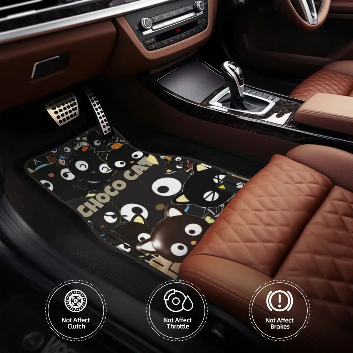Chococats Kawaii الحصير القط الأسود للسيارات في جميع الأحوال الجوية مقاوم للماء الحصير بطانة مجموعة كاملة اكسسوارات السيارات #2