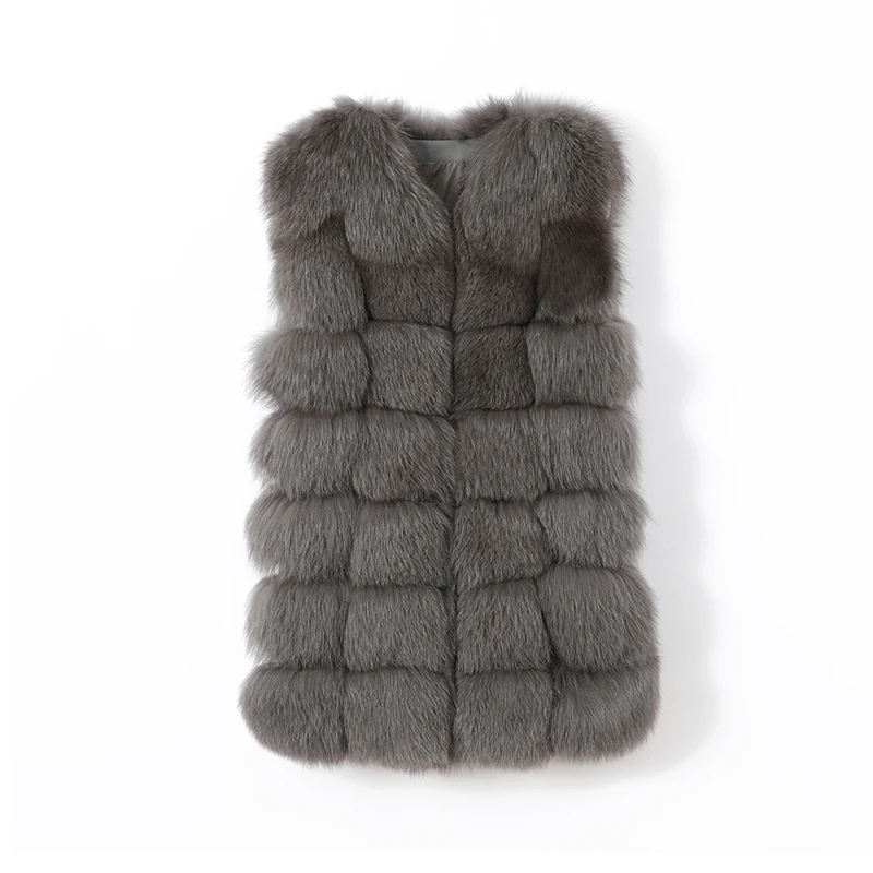 2024Natural Real Fox Fur MediumLength Overcoat  Women\'s Warm Winter Jacket Vest  Luxury Furry   Autumn Big Size Solid Color Coat