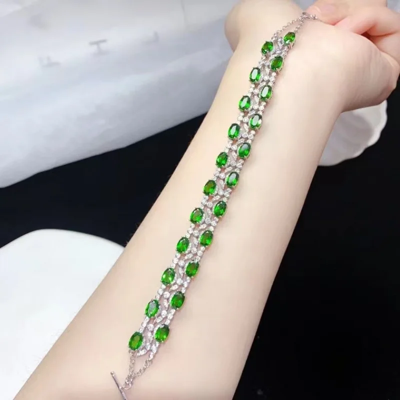 Natural Diopside Bracelet 925 Silver Transparent Color Beautiful Style Elegant