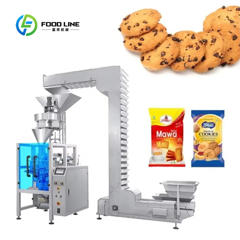 Customized Full Automatic Vertical Packing Machine Integrated Wrapping Sealing For Cookie Biscuit Snack Manufacturing Plant
