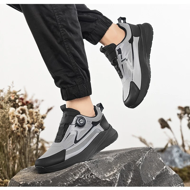 

High-quality Men's Outdoor Hiking Shoes with Round-toed Color-blocking Thick-soled Springback Anti-slip Design Rotating Buckle