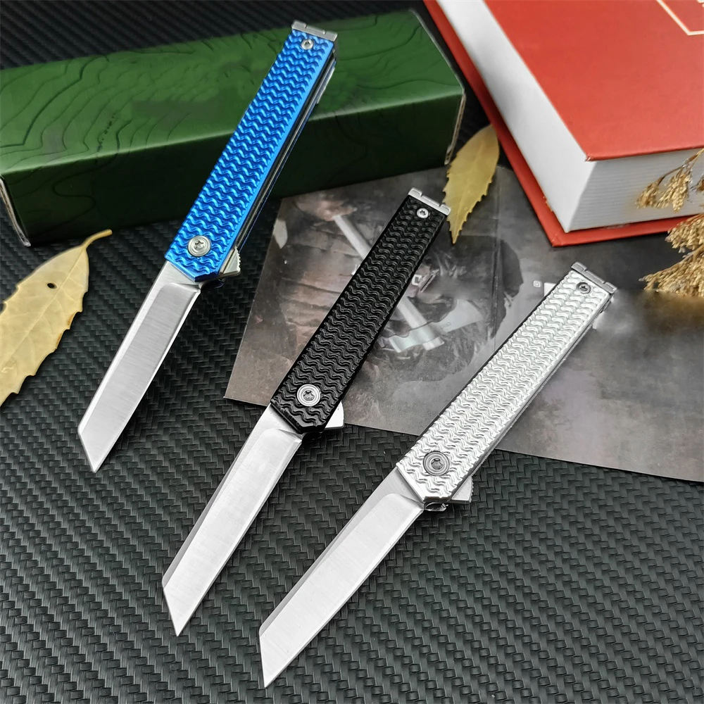 5.39// CR 7083 Small Pocket Knife 8Cr13Mov Tanto Blade Blue/Black/White Handle Outdoor EDC Lightweight Camping Survival Knives