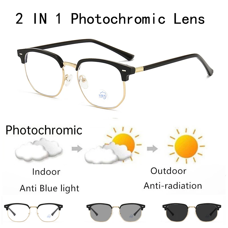 Photochrome Anti-Blue Ray-Brille, Anti-Strahlungs-Computerbrille für Damen und Herren, Halbrahmen-Sonnenbrille – Detail 5