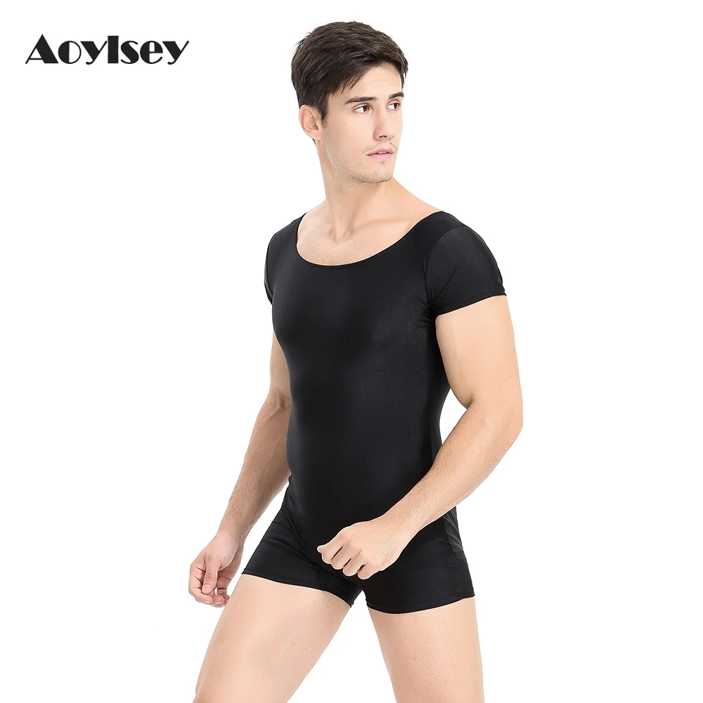 Aoylsiey manica corta Shorty Unitard per uomo allenamento body ginnastica maschile body body Biketards tuta da ballo abbigliamento da ballo