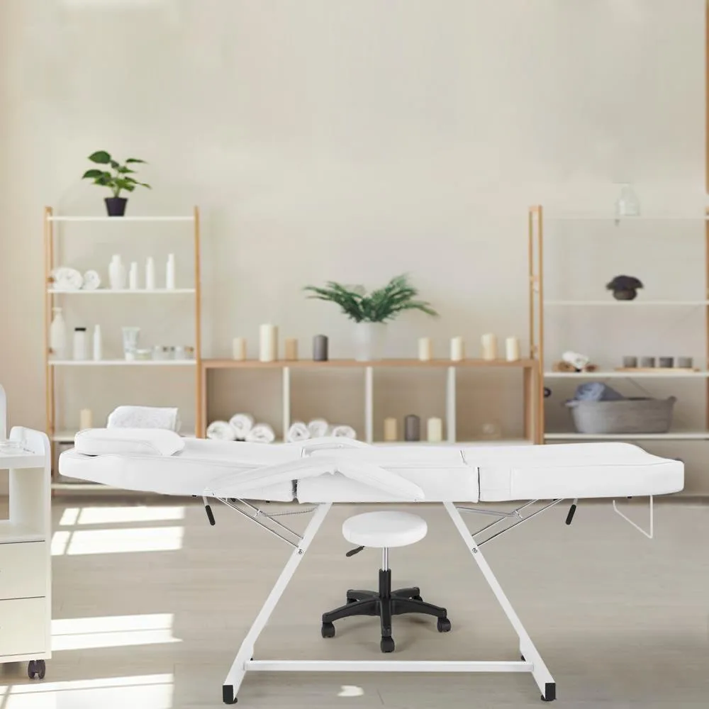 Mesa de massagem ajustável em altura, cadeira de tatuagem, cama facial com banco, barbeiro, spa