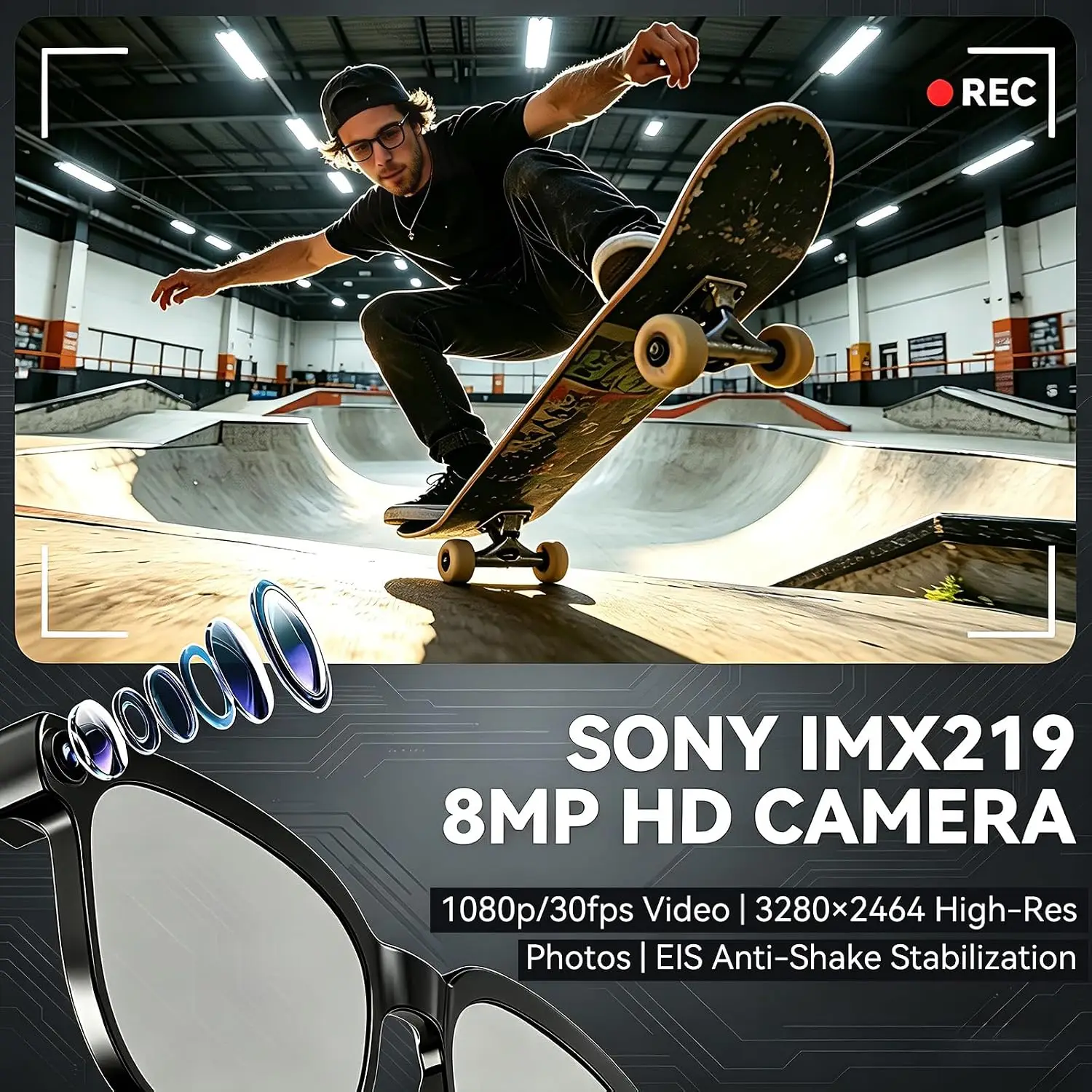 Ai Smart Glasses With 8Mp Camera, 1080P Anti‑Shake Video Recording, Real‑Time Translation, Ai Voice Assistant & Object Recognition, Photochromic Bluetooth Sunglasses For Men And Women