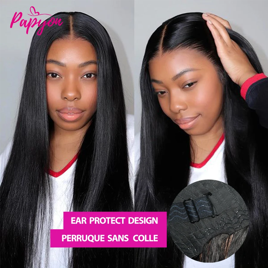 Pre Cut No Glue Straight Glueless Wigs Human Hair For Women Brazilian Glueless Wig Human Hair Ready To Wear Preplucked 4x4 Closure Wigs