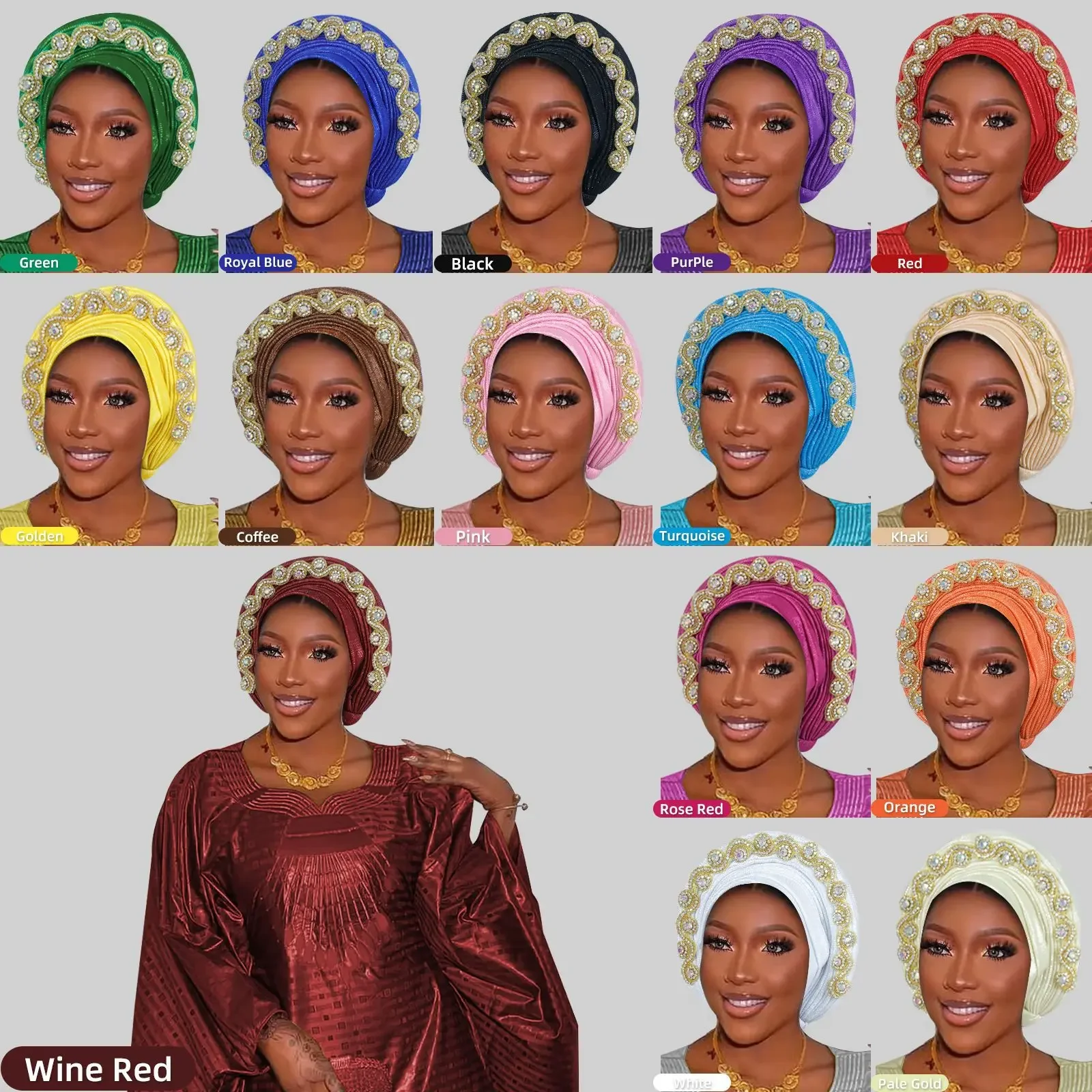 

Женский тюрбан в африканском стиле Auto Gele, нигерийский головной убор, галстуки на голову для свадебной вечеринки, женские повязки на голову, готовый головной убор Autogele