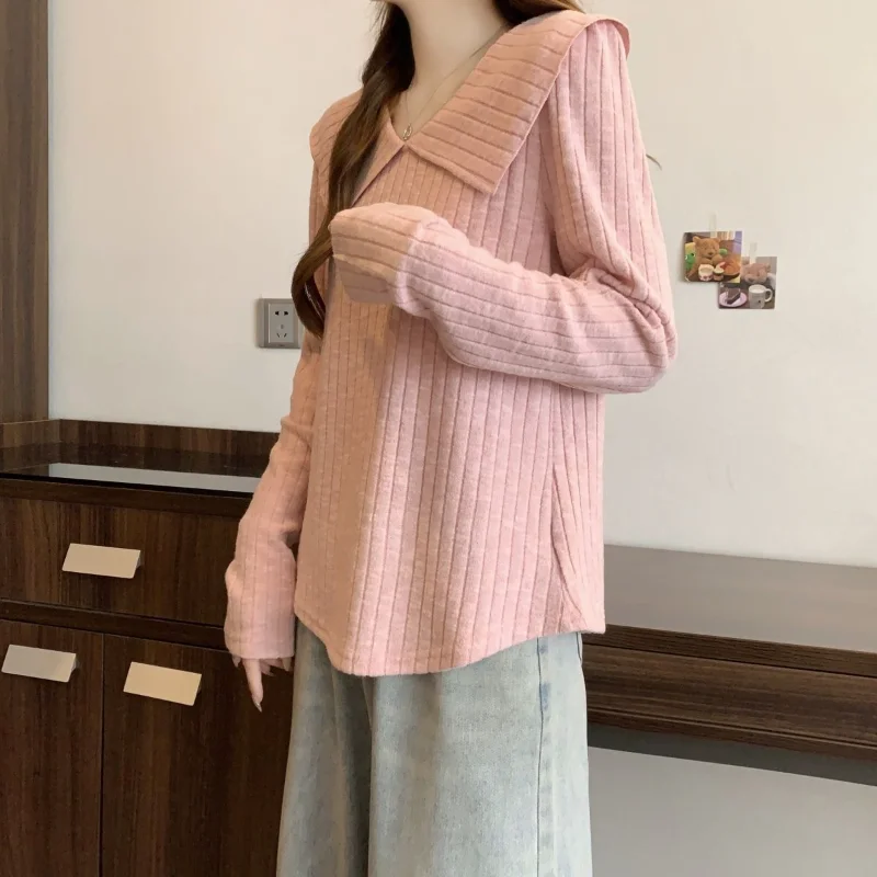 Maglione con colletto per bambola Top francese autunnale da donna