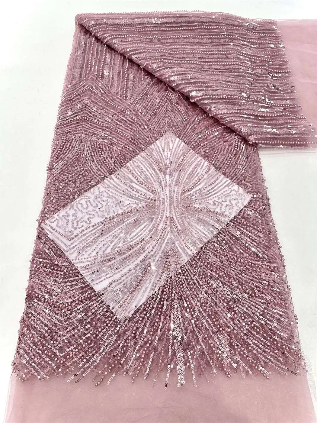 

Blue Luxury African Heavy Handmade Beaded Lace Fabric 2025 High Quality 5Yards Sequins French Tulle Bead Lace For Wedding Party