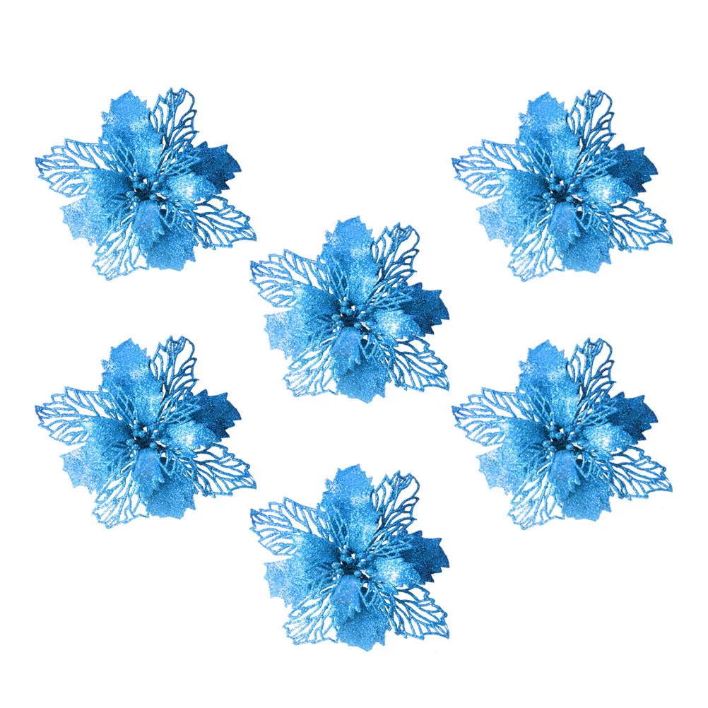 

Royal Blue Glitter Artificial Flowers Christmas Decorations Tree naments Holiday Festive Decor Lightweight Flexible Materials