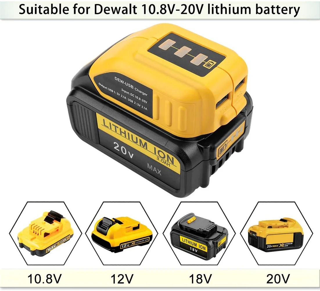 

USB Converter Charger for DEWALT Battery Converter DCB090 USB Device 14.4V 18V 20V Charging Adapter