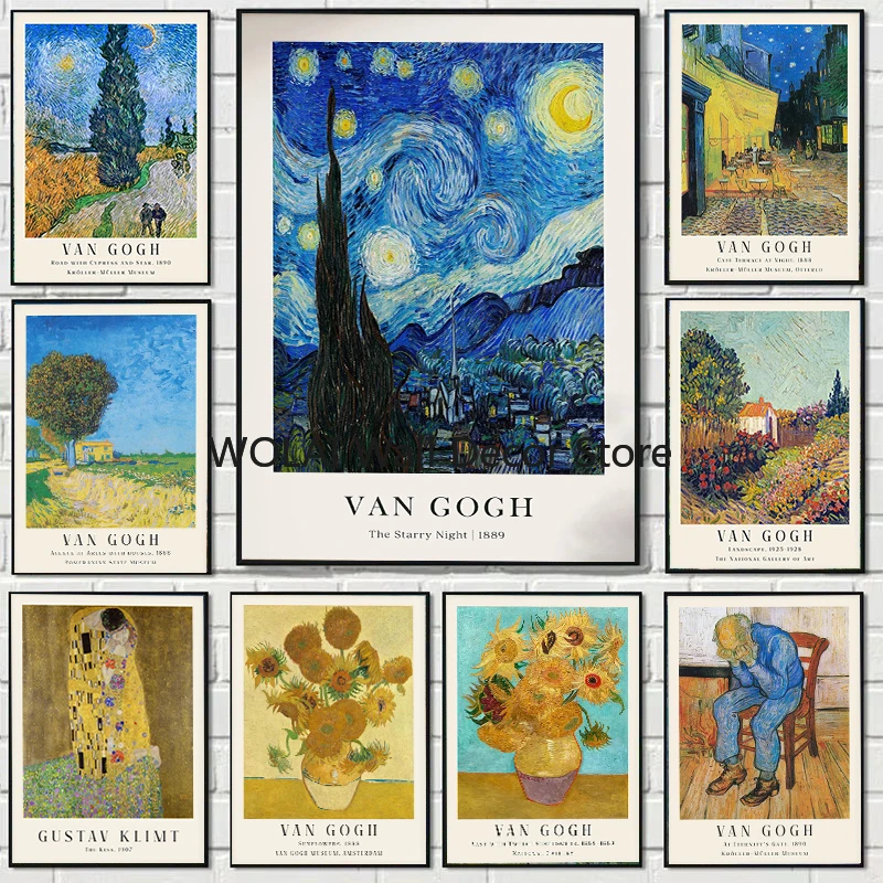 Cópias em tela de obras de Vincent Van Gogh, paisagem azul, céu noturno, estrela, arte de parede, pôster para sala de estar moderna, decoração de casa francesa