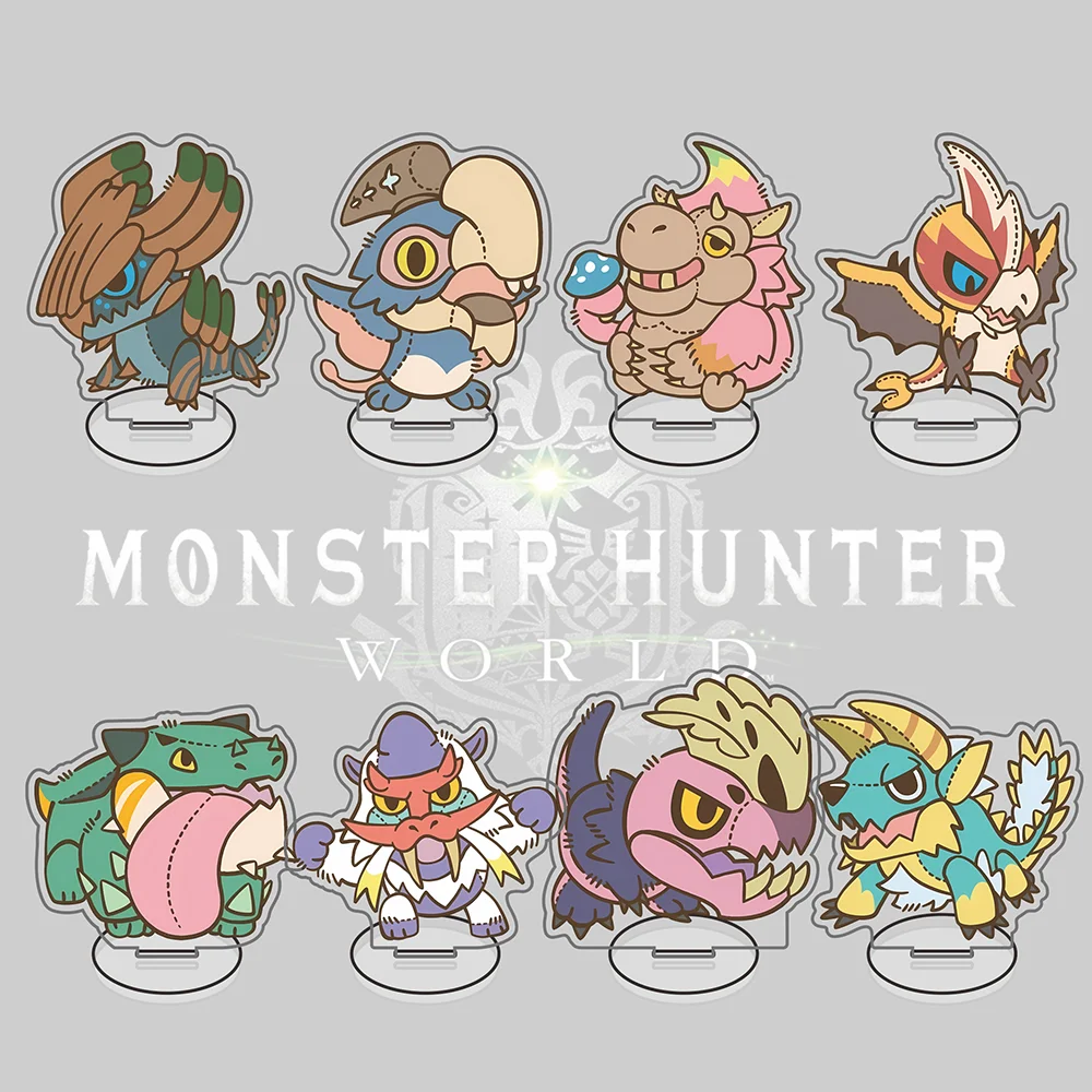 Monster Hunter World Acrylic Stand Figure - Chibi Stitched Plush Style Monsters - Rathalos, Anjanath, Desk Decor MH Keychain