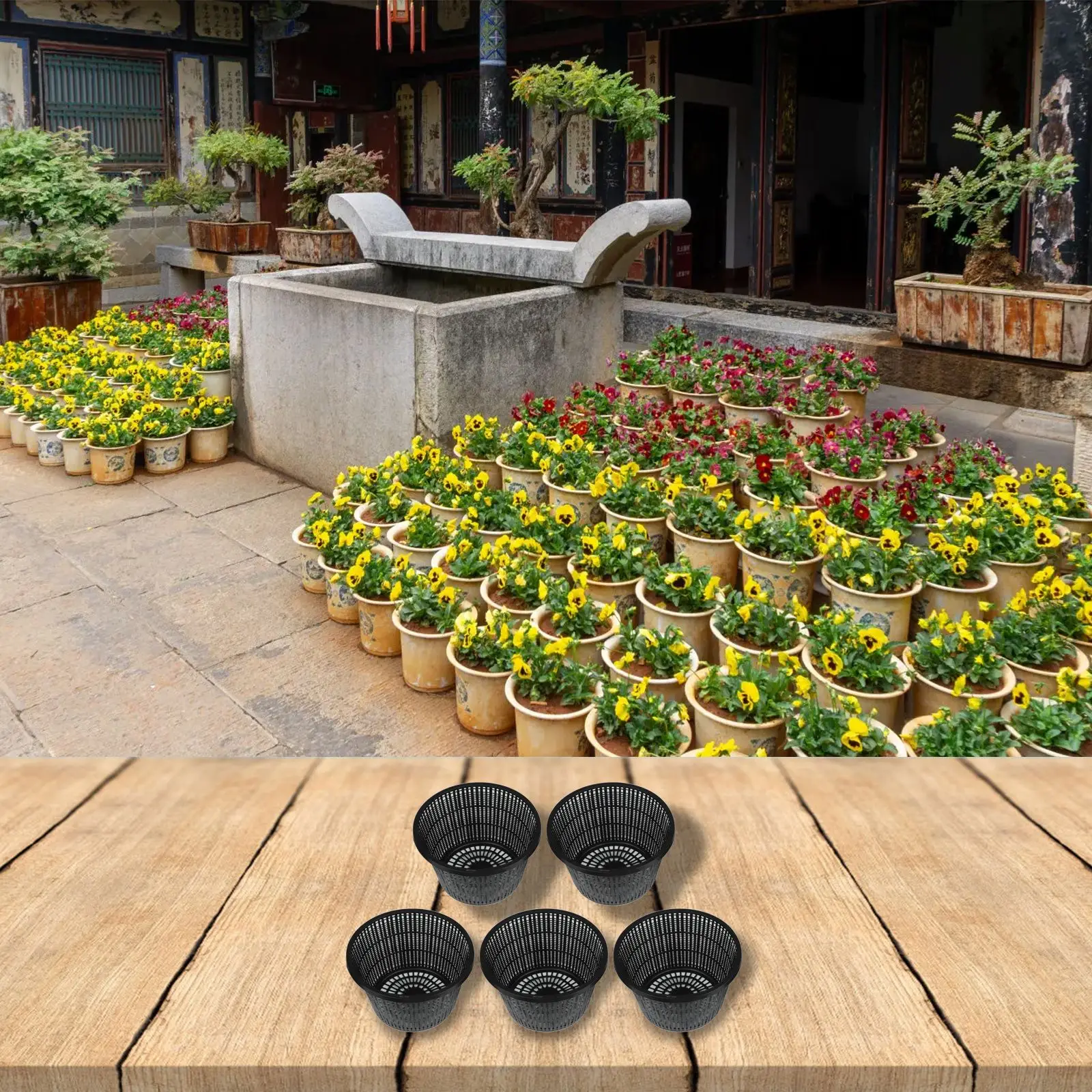 5pcs Plant Net Pot 8.3in Large Aquatic Plant Mesh Net Pot Plastic Flower Basket Grow Pot Net Basket Holder Vegetable Nursery Cup