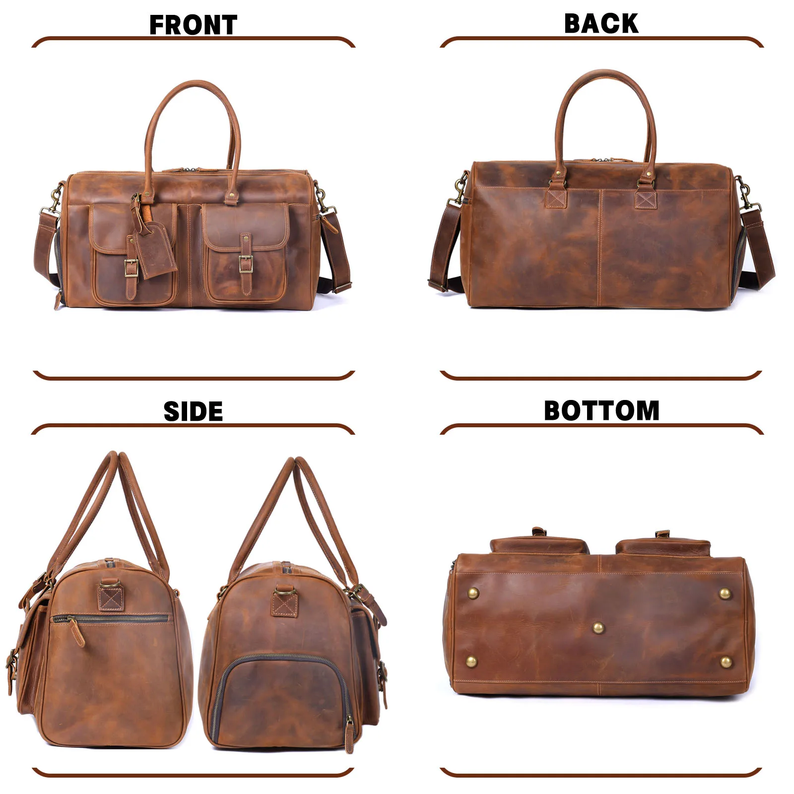 S.WORKER Vintage Echtleder-Reisetasche aus Crazy-Horse-Rindsleder, handgefertigte Weekender-Tasche, Sporttasche – Detail 7