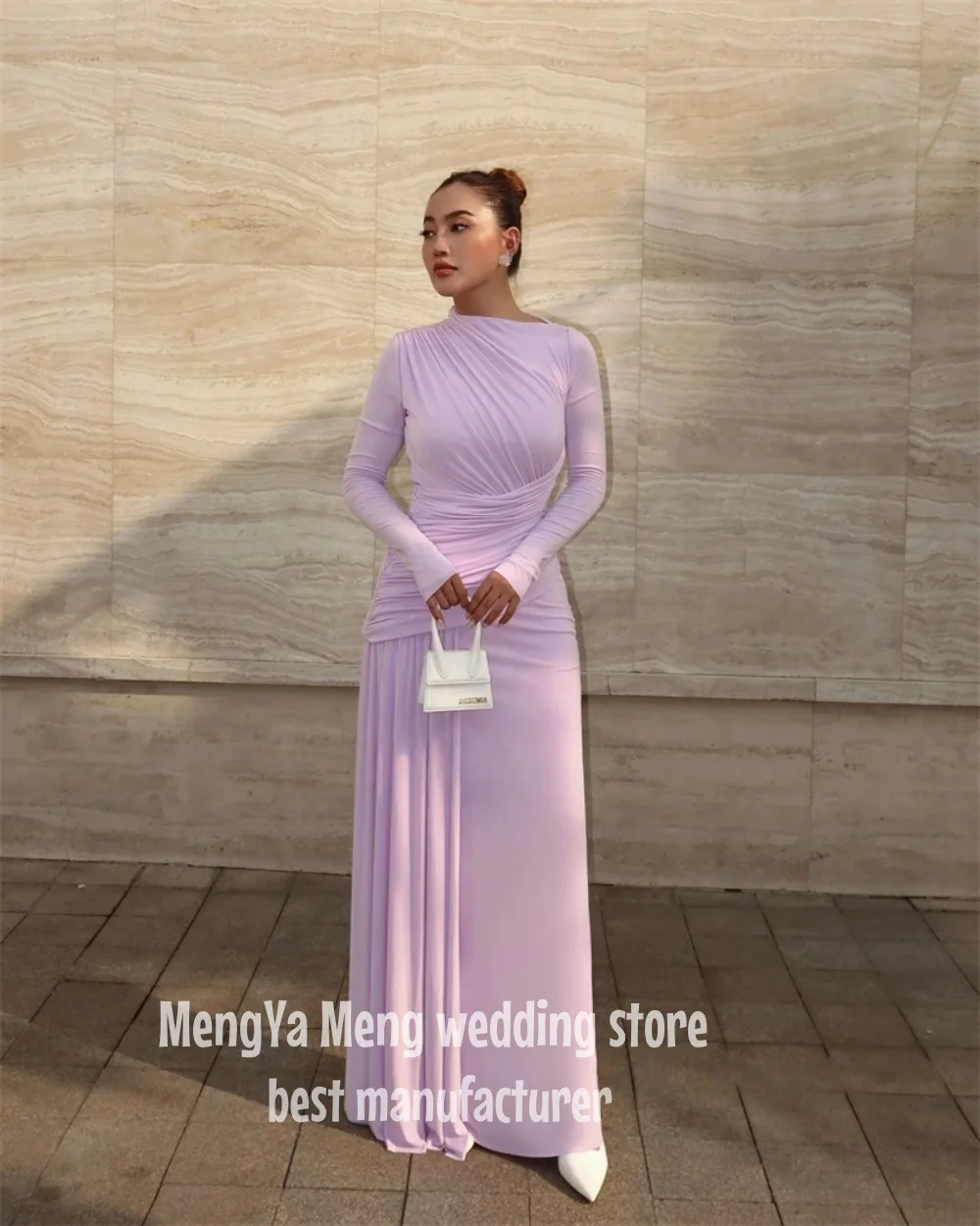 

ZHUISHU Long Sleeve MermaidEvening Dress Pink Maxi Prom Party Dresses Elegant Simple Scoop Neck Prom Gowns 2025 Customized