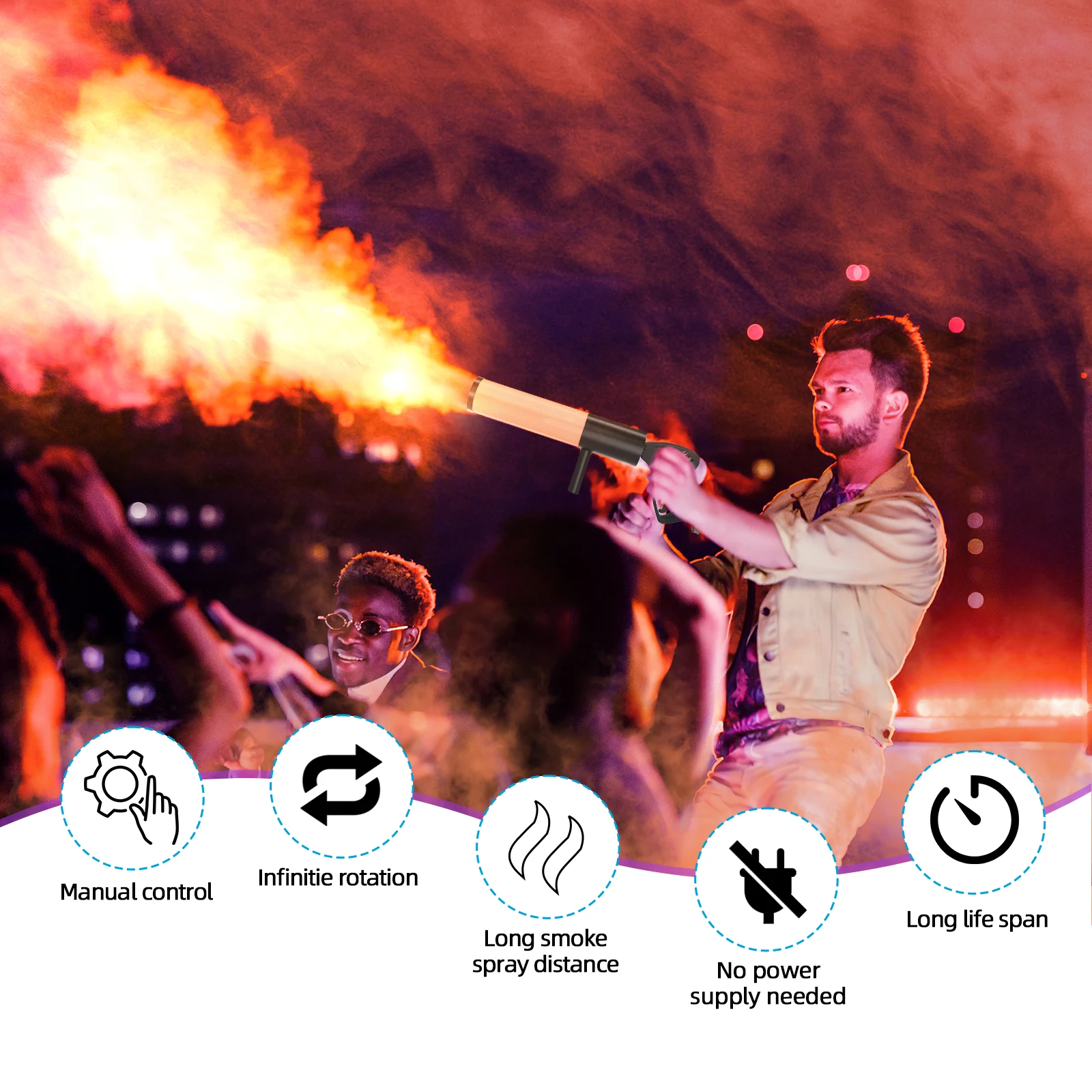 Yiflamefly 1/2Pcs LED RGB Atmosphere Props Smoke Gun Dry Ice Gun Carbon Dioxide Column Gun For Bar Wedding Business Show Party