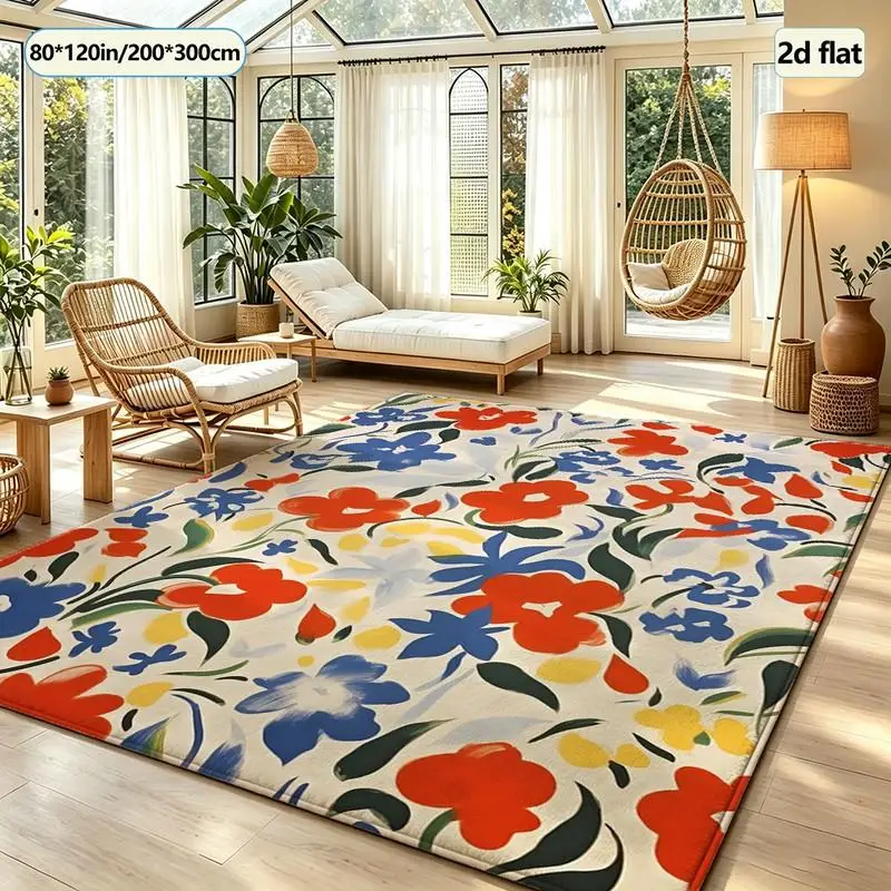 Abstract Hand-Painted Colorful Floral Carpet Floor Mat for Home Living Room
