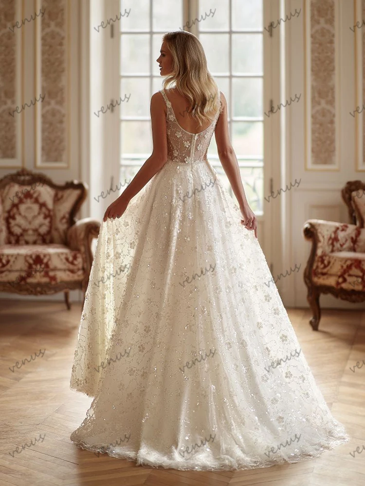 Luxury Wedding Dresses Gorgeous Bridal Gowns Lace Appliques Sleeveless Backless Robe High Slit Vestidos De Novia Customized 2025