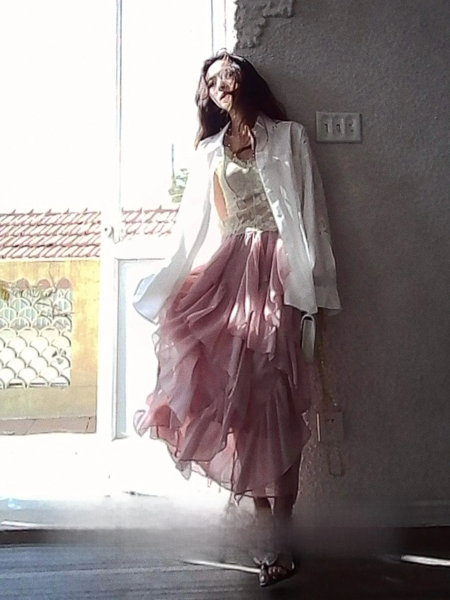 

Asi by Ai Old Dr f Skirt Asymmetrical Hem A-Line Midi Skirt Women's Vintage Chiffon Gauze Lace Trim High Waist Slim Fit