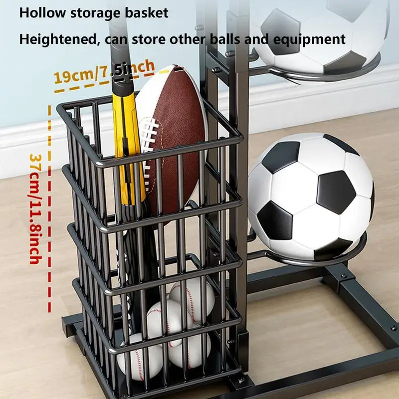 Basquetebol Storage Rack com Cesta, Stand Organizador, Rustproof, Universal, Futebol, Bola