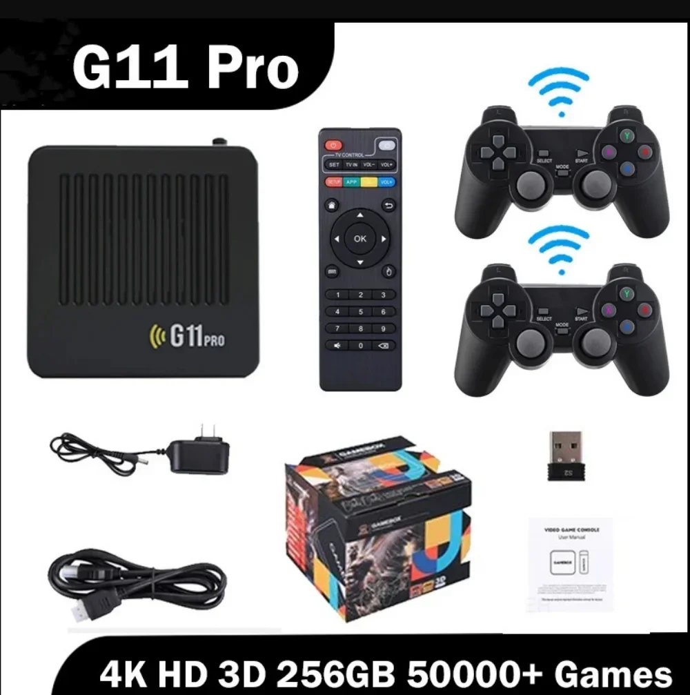 

G11 Pro Встроенная игровая игровая консоль 60000 4K HD 2,4G 256 ГБ Беспроводной контроллер Emuelec4.3 S905X2 Двойная система семейного геймбокса