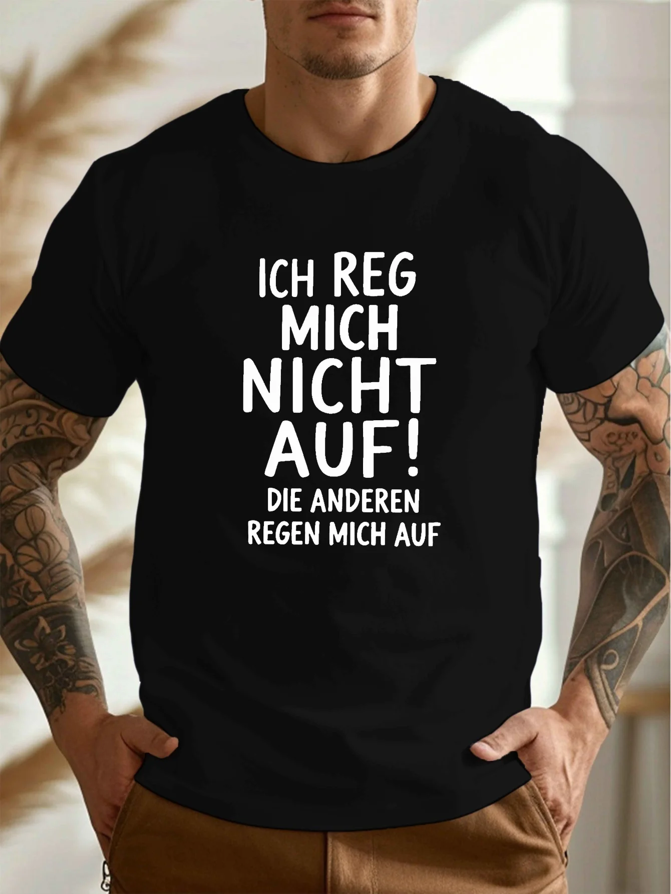 I'M Not Angry Printed Men's Round Neck Short Sleeve T-Shirt, Casual Comfortable Lightweight Summer Top