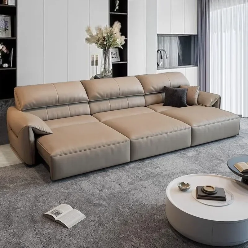 Italian electric sofa modern simple retractable multi-functional light luxury first layer cowhide