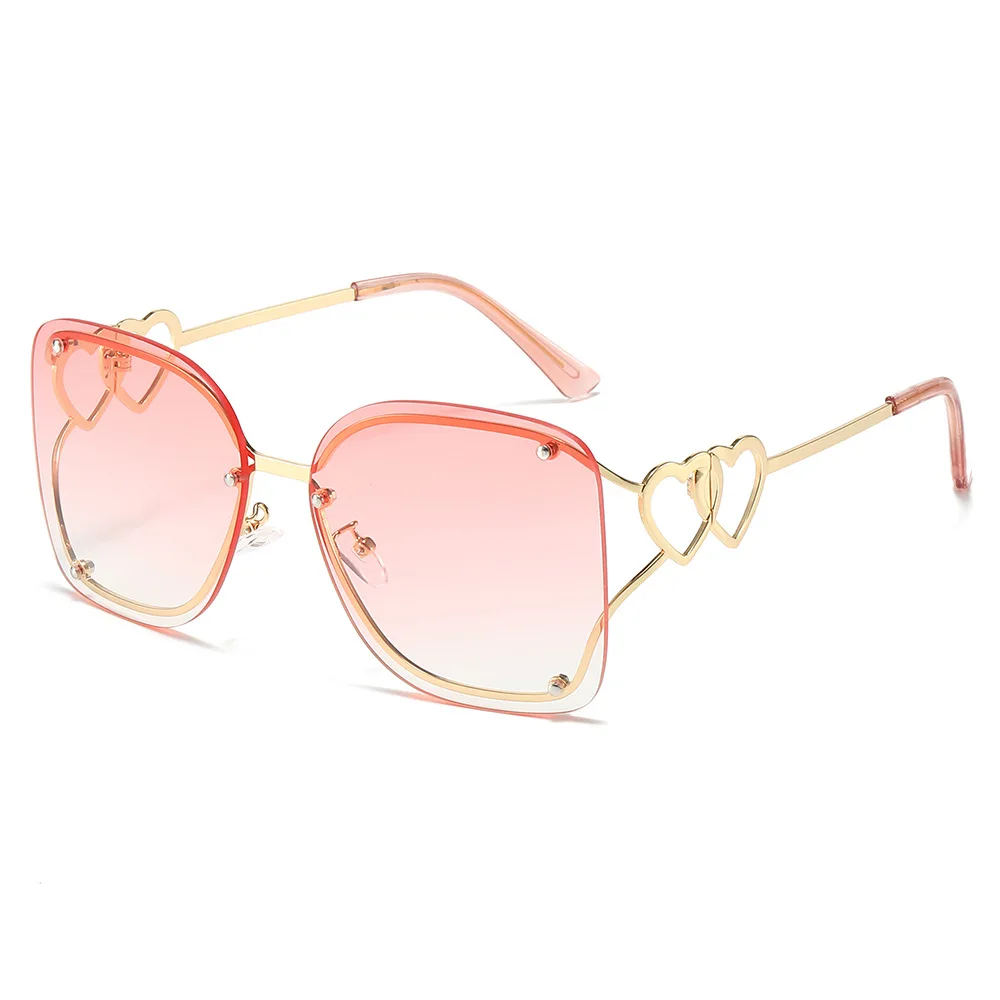 

New Retro Gradient Square Frameless Women Sunglasses 2025 Personality Double Heart Shaped Metal Leisure Men Sun Glasses UV400