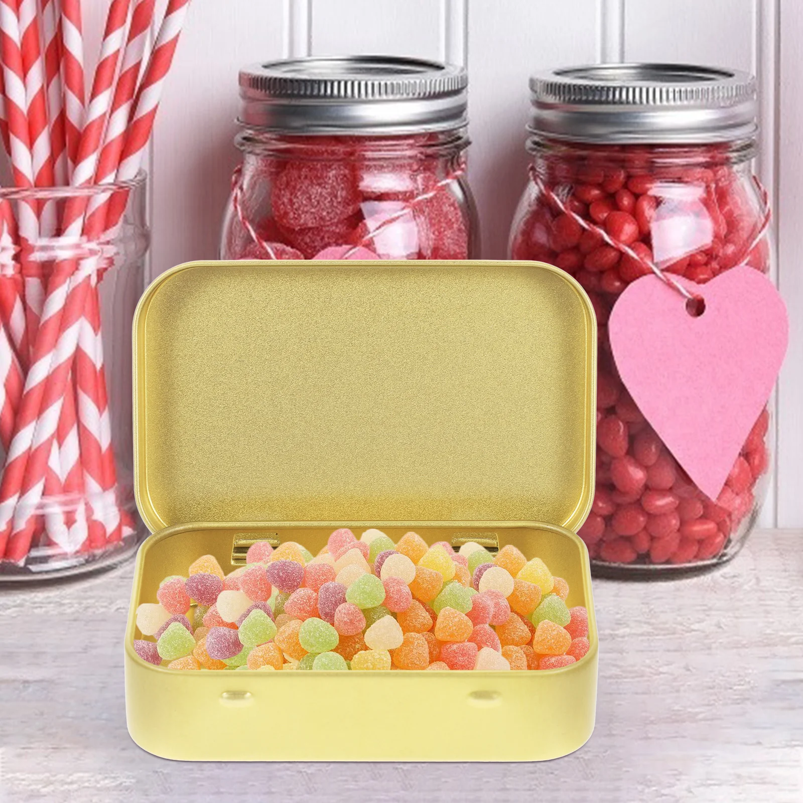 

6pcs Flip-type Tinplate Storage Boxes Golden Small Containers for Kitchen Office Candy Snacks Gifts Packaging