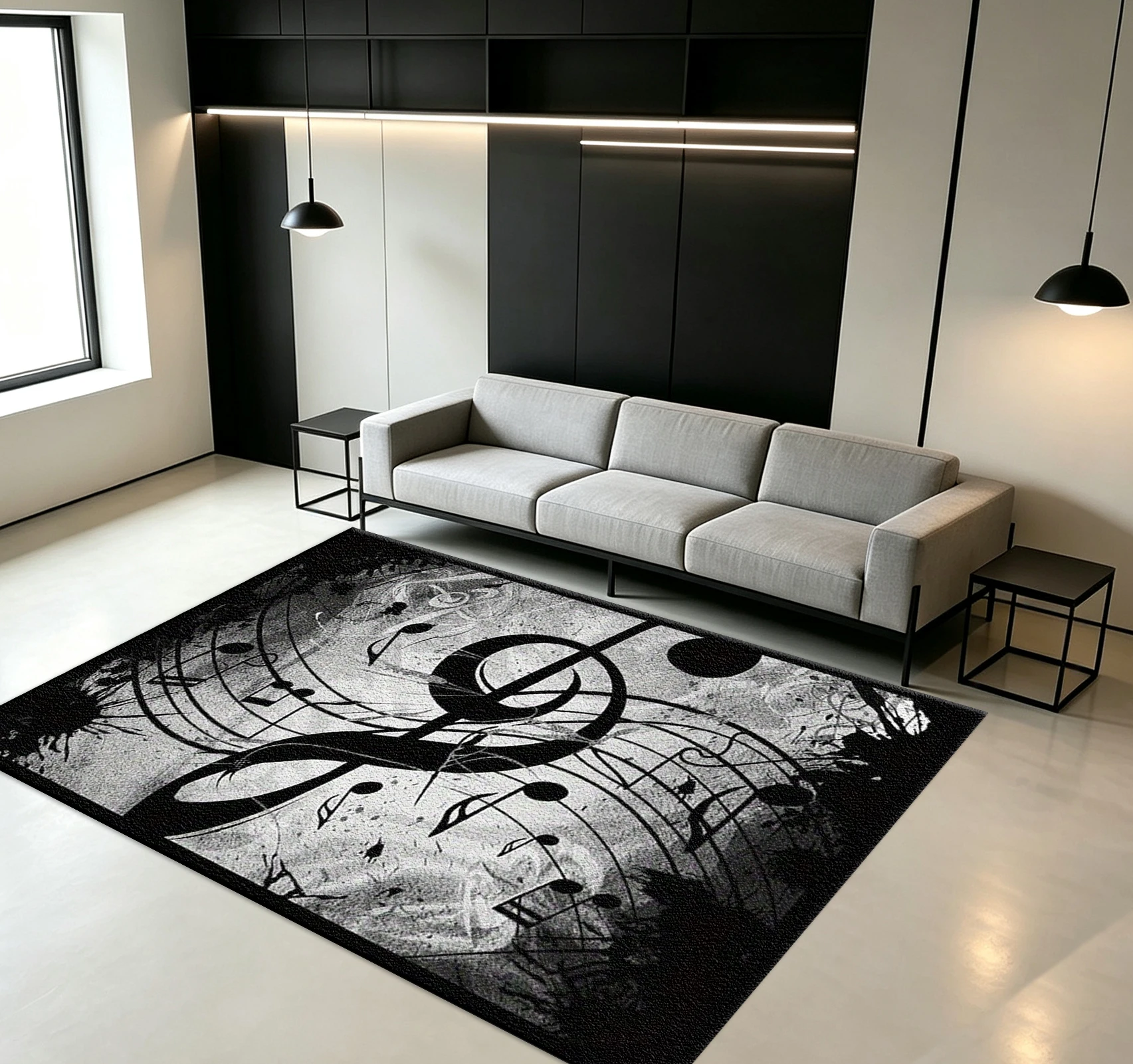 Black White Musical Note Art Carpet Flooring Creative Home Room Decor Rug