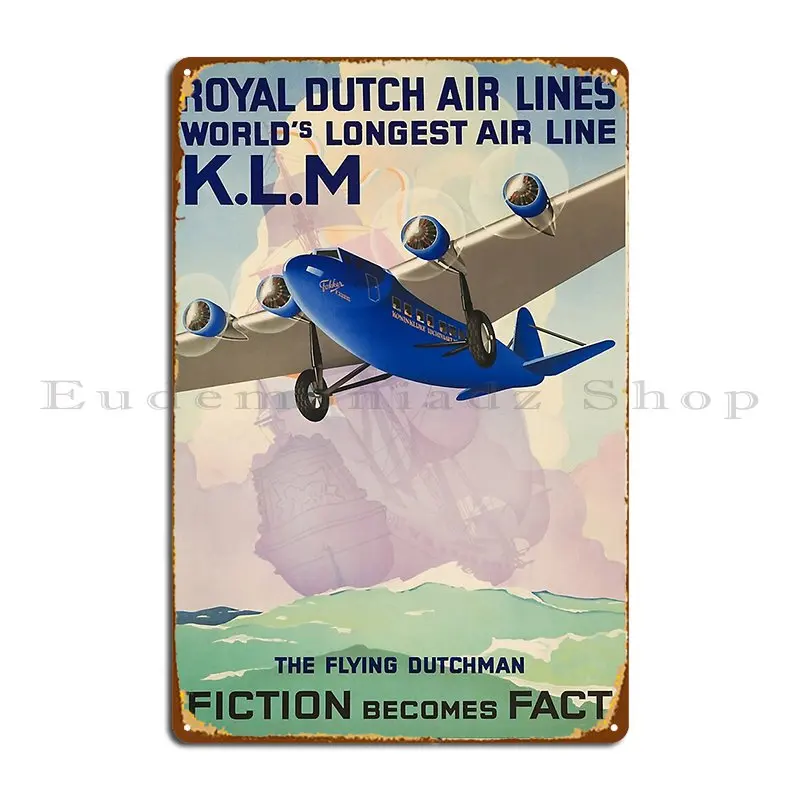 The Flying Dutchman Airplane Klm Royal Dutch Air Lines Travel Poster Metal Plaque Poster Personalized Kitchen Cinema