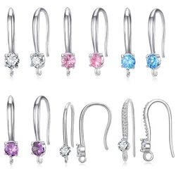 Autêntico 925 Sterling Silver Hook Brincos, Cubic Zircon Ear Jóias Acessórios, branco, rosa, azul, roxo Descobertas