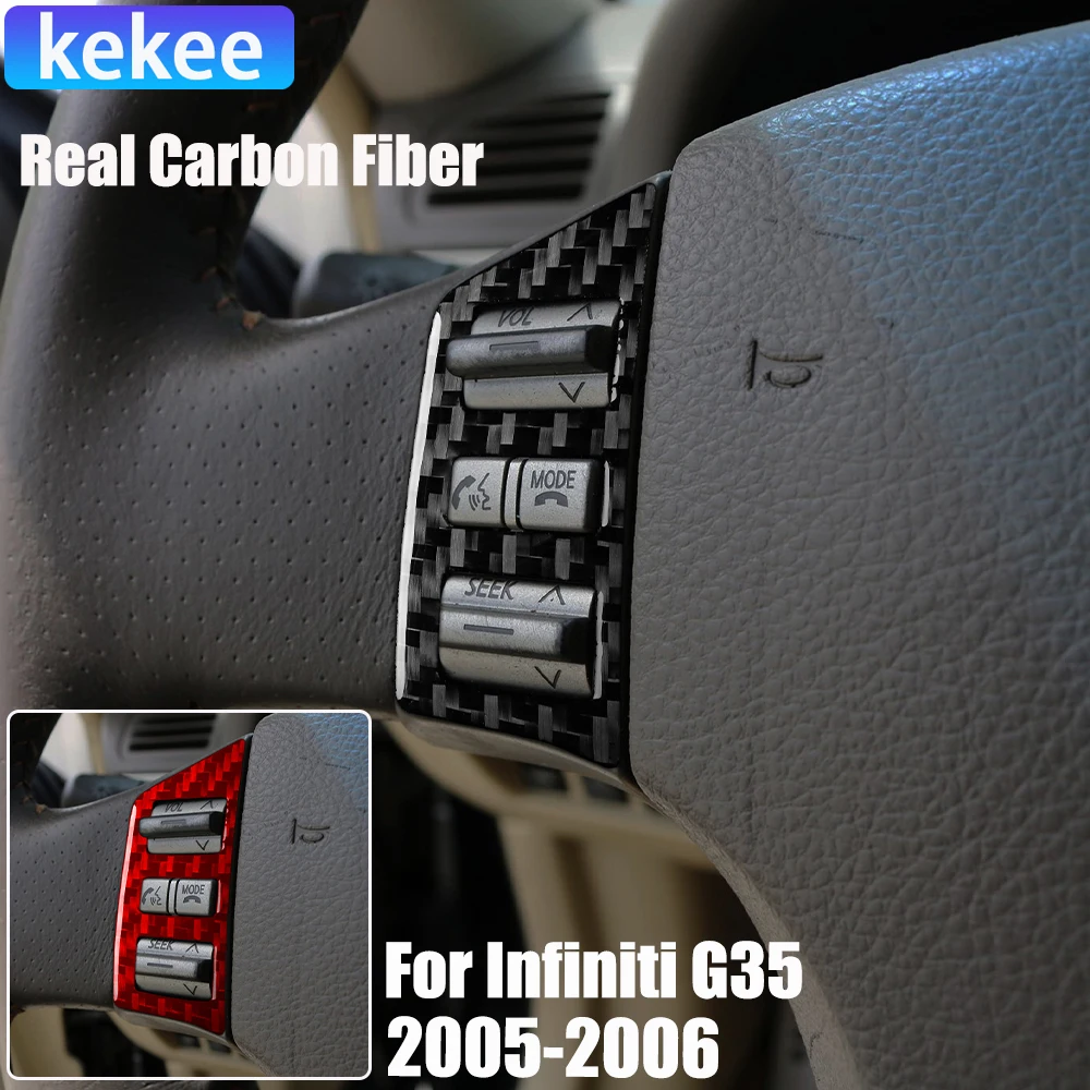 

Real Carbon Fiber Car Accessories Steering Wheel Button Decorative Trim Cover Soft Sticker For Infiniti G35 V35 CV35 2005-2006