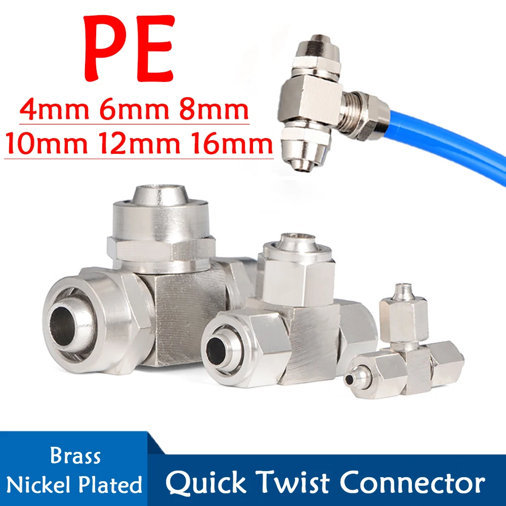 

Pneumatic Fitting PE4/6/8/10/12/14/16mm Quick twist Tee Brass Nickel Plated High Voltage Lock Female Connector For Hose Tube