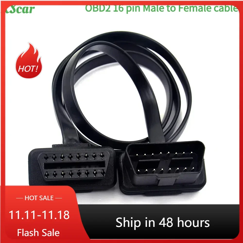 

Плоский и тонкий Автомобильный сканер OBD2 ELM327, 16-контактный удлинитель с 16-контактным разъемом OBD OBDII, 30 см