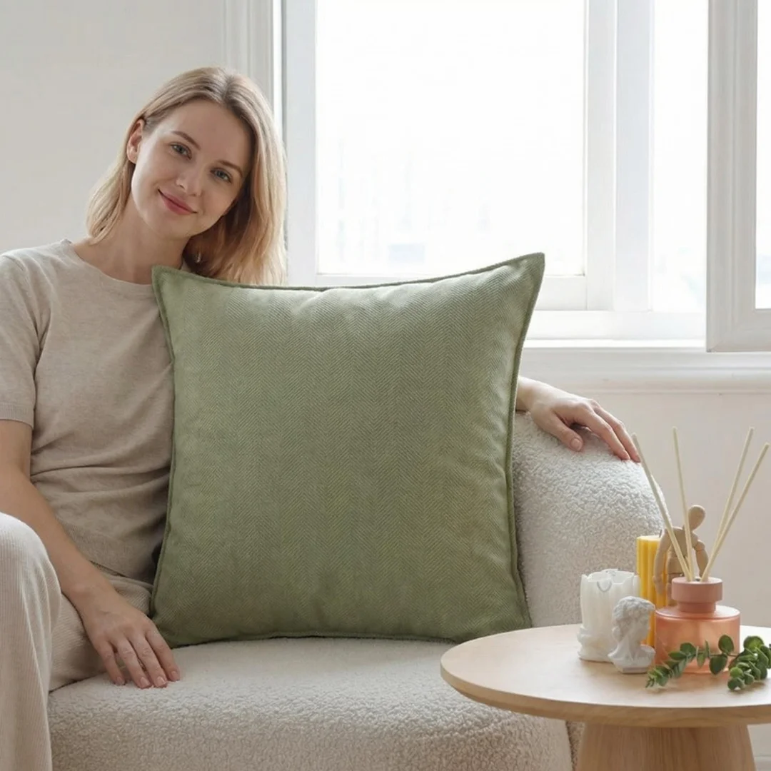 

Matcha green pillowcase North American pastoral log leisure living room sofa bay window pillow chair with core