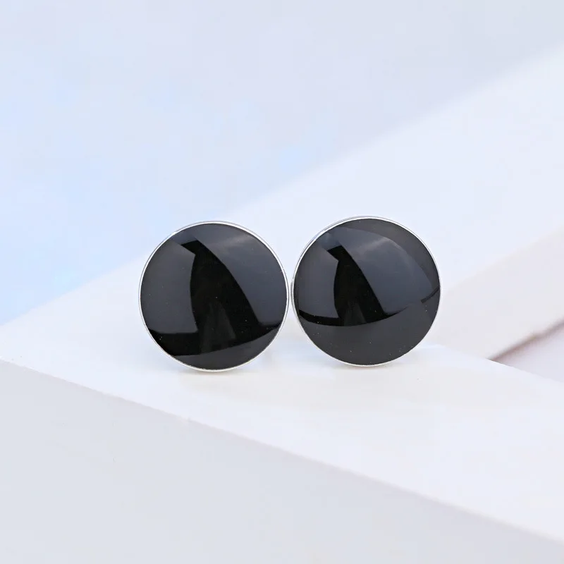 Minimalist Simple Round Black Stud Earrings For Women Men Copper Epoxy Tiny Ear Nail Stud Piercing Earring Accessories 7mm / 9mm