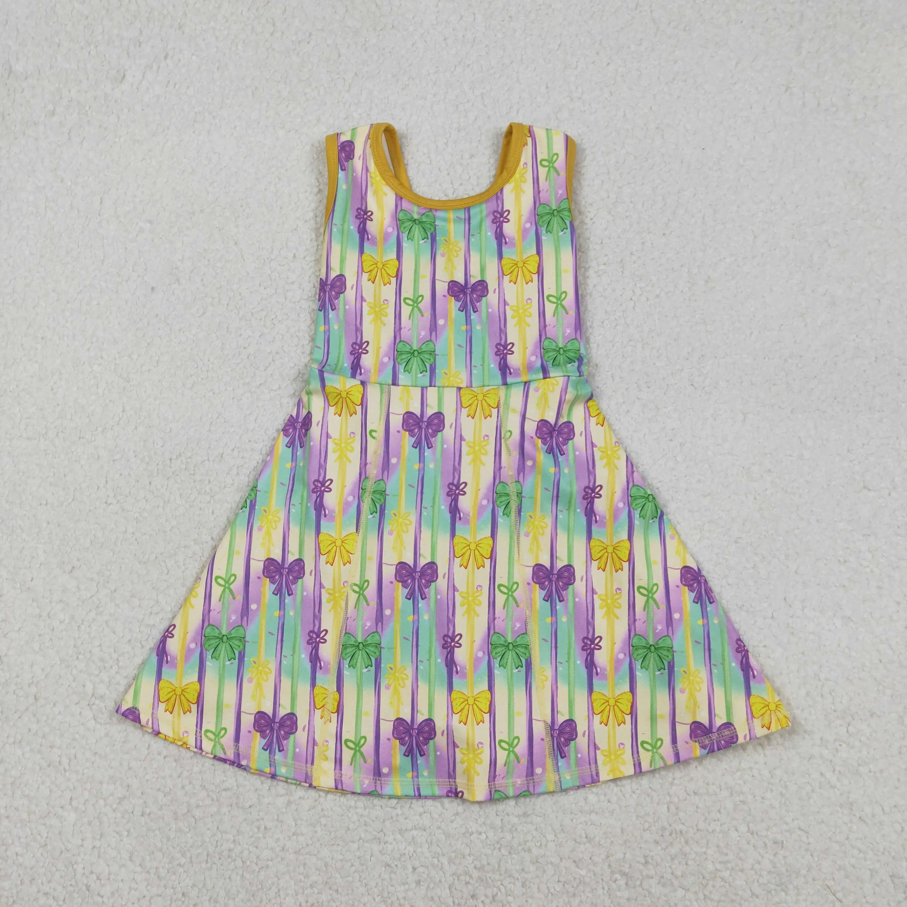 

z1218-09 GSD2948 girl dresses baby girl clothes yoga bow pattern sleeveless Dress Wholesale Boutique kids clothes girl
