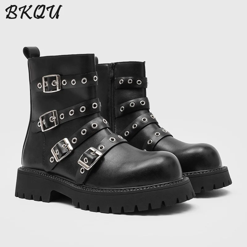 

BKQU's New Platform Boots Featuring A Dark British Style with Heightening Effect Fashionable Unique and Trendy Men's Ankle Boots