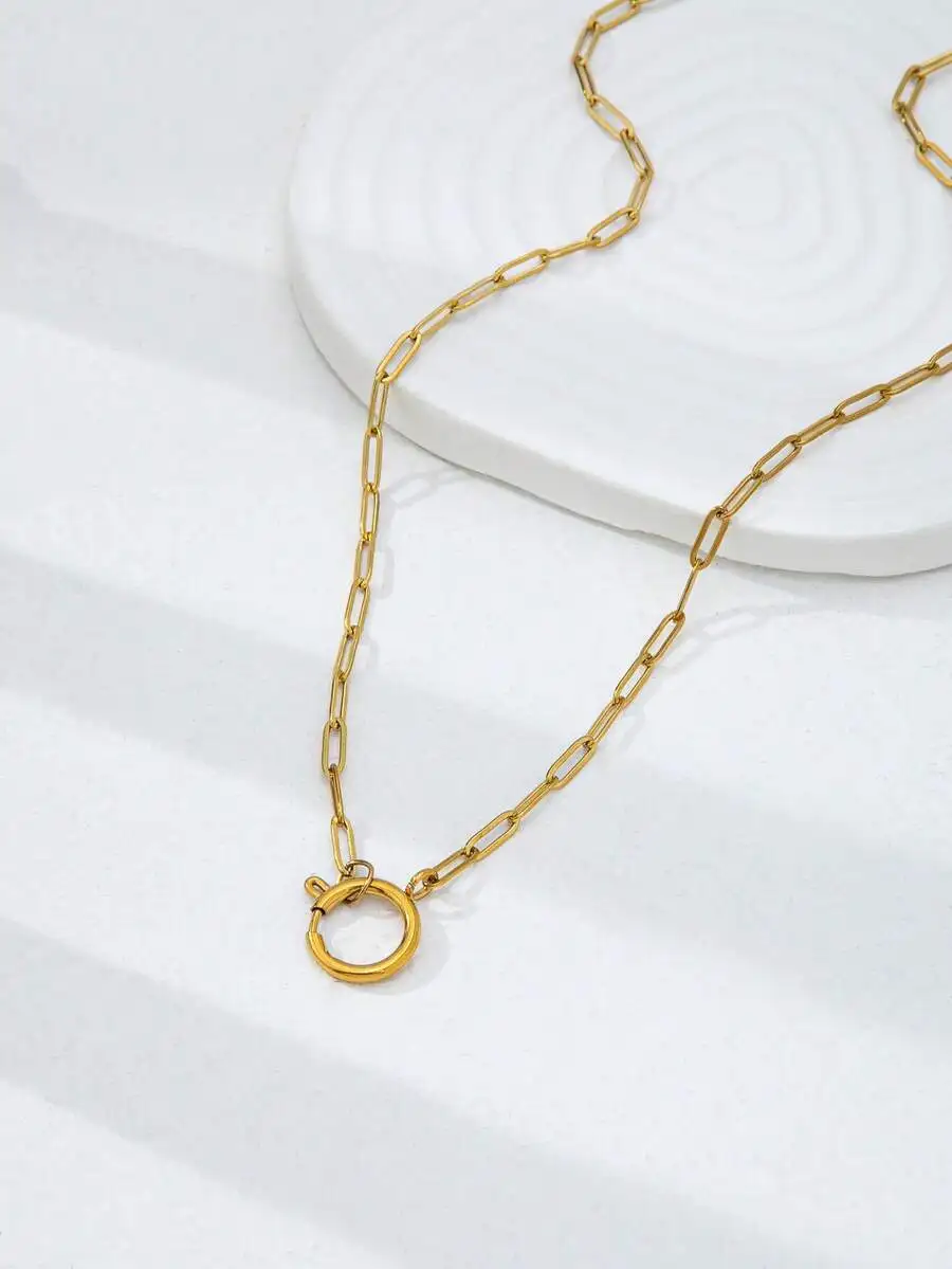 Gold Plated Paperclip Chain Pendant Necklace For Women Daily Wear
