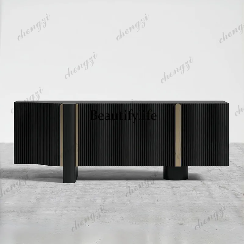 French retro style solid wood dining side cabinet living room locker striped locker designer