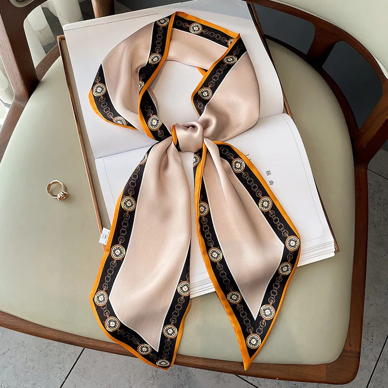 New foulard 17*150cm Luxury Silk Satin Scarf Women Spring Neck Tie Female Skinny Hair Band Bag Wrist Foulard Echapre Accessories